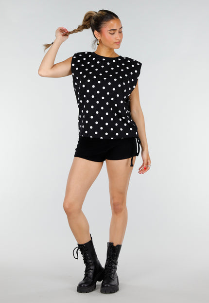 NEW200526 Zwarte Mouwloze Polkadot Top