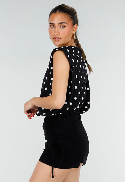 NEW200526 Zwarte Mouwloze Polkadot Top