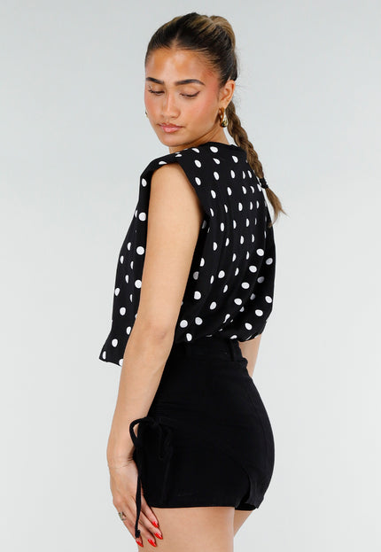 NEW200526 Zwarte Mouwloze Polkadot Top