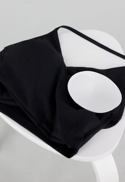 NEW200526 Zwarte Stretch Crop Top met Wrapdetail