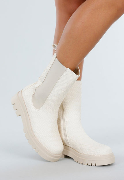 NEW200825 Beige Geweven Chelsea Boots
