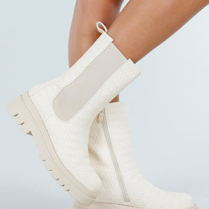 NEW200825 Beige Geweven Chelsea Boots