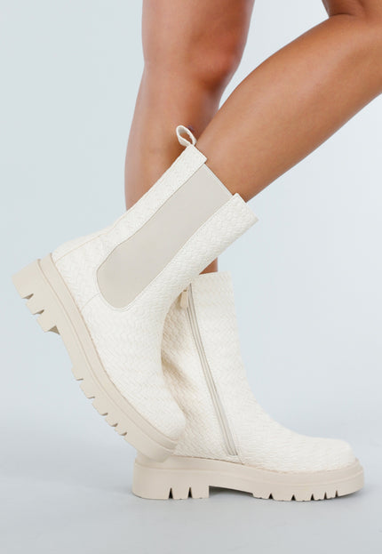 NEW200825 Beige Geweven Chelsea Boots