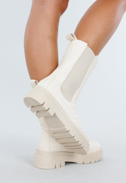 NEW200825 Beige Geweven Chelsea Boots