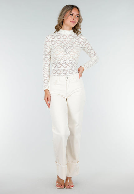 NEW200825 Beige Kanten Top met Col