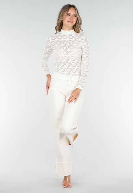 NEW200825 Beige Kanten Top met Col