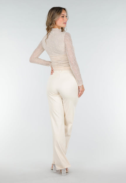 NEW200825 Beige Kanten Top met Drapering