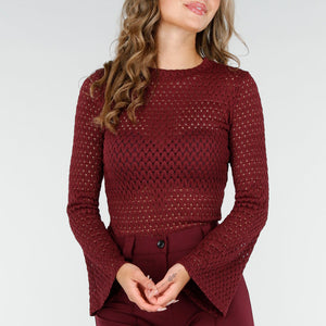 OP=OP.03.NL Bordeauxrode Top Opengewerkt