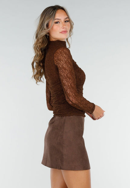 NEW200825 Bruine Geplooide Kanten Top