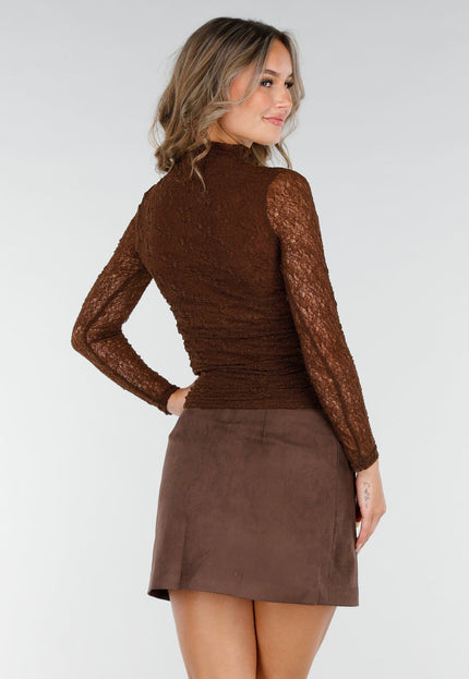 NEW200825 Bruine Geplooide Kanten Top