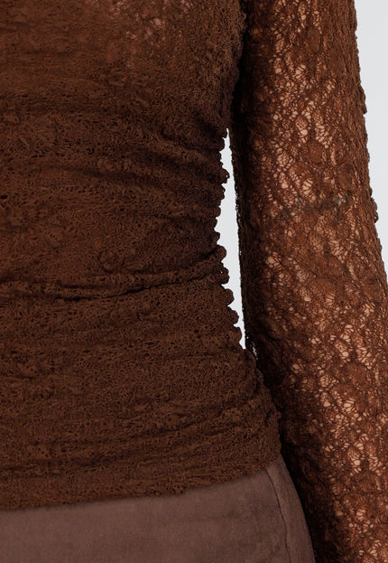 NEW200825 Bruine Geplooide Kanten Top