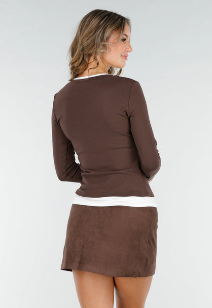 NEW200825 Bruine V-Hals Longsleeve
