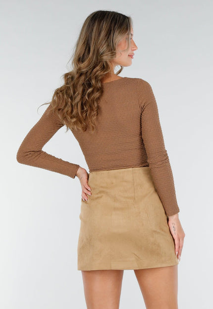 NEW200825 Bruine Top Met Vierkante Hals