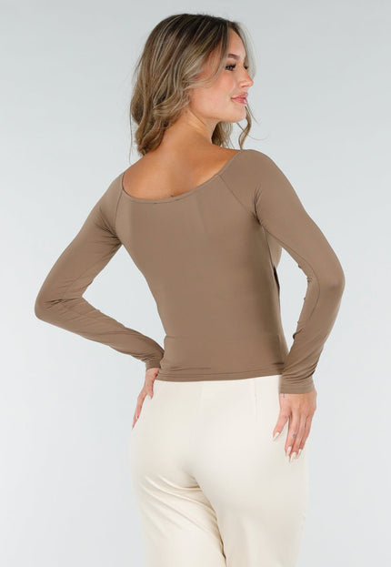 OP=OP.08.NL Camel Top met Plooidetail