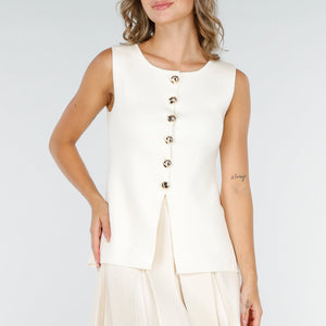 NEW200825 Crèmekleurige Mouwloze top