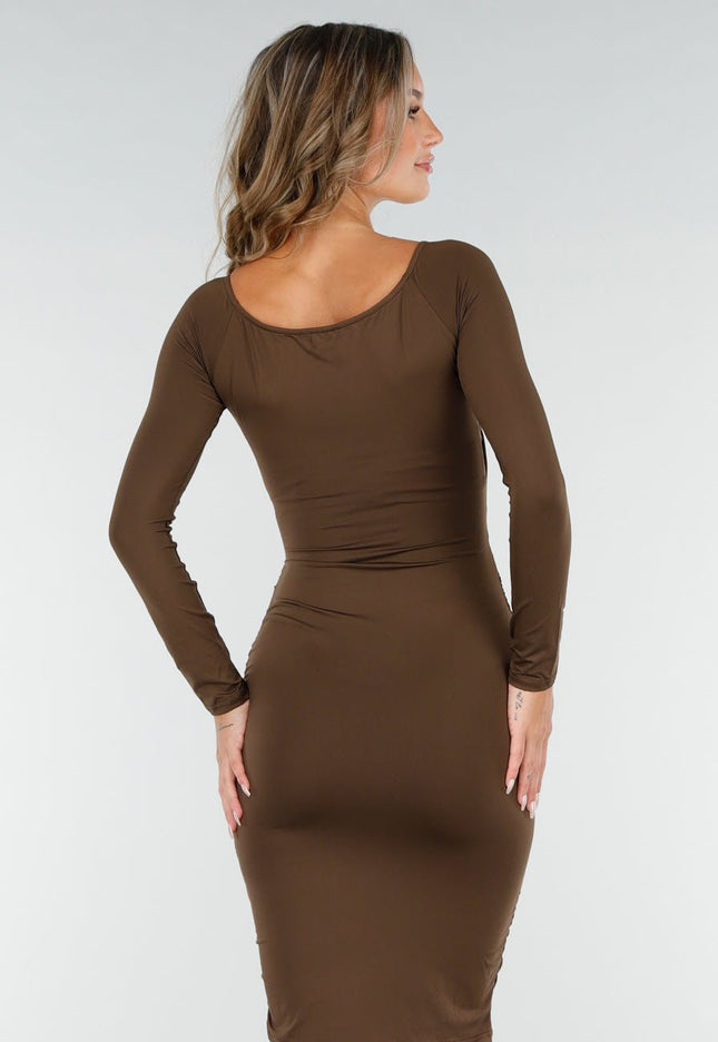 NEW200825 Donkerbruine Jurk met Overslag