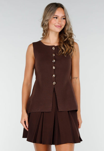 NEW200825 Donkerbruine Top met Knopen