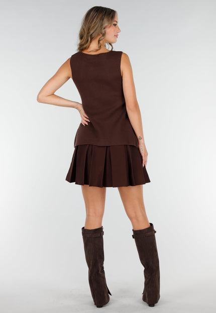 NEW200825 Donkerbruine Top met Knopen