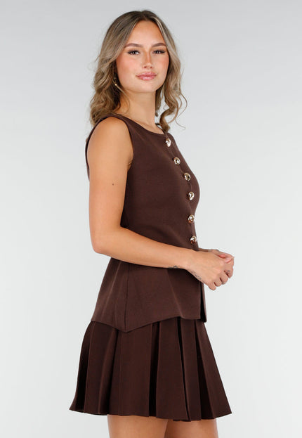 NEW200825 Donkerbruine Top met Knopen