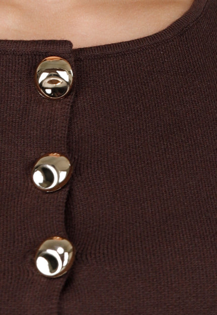 NEW200825 Donkerbruine Top met Knopen