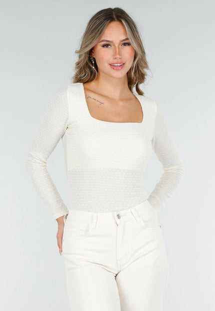 NEW200825 Ecru Top Met Vierkante Hals