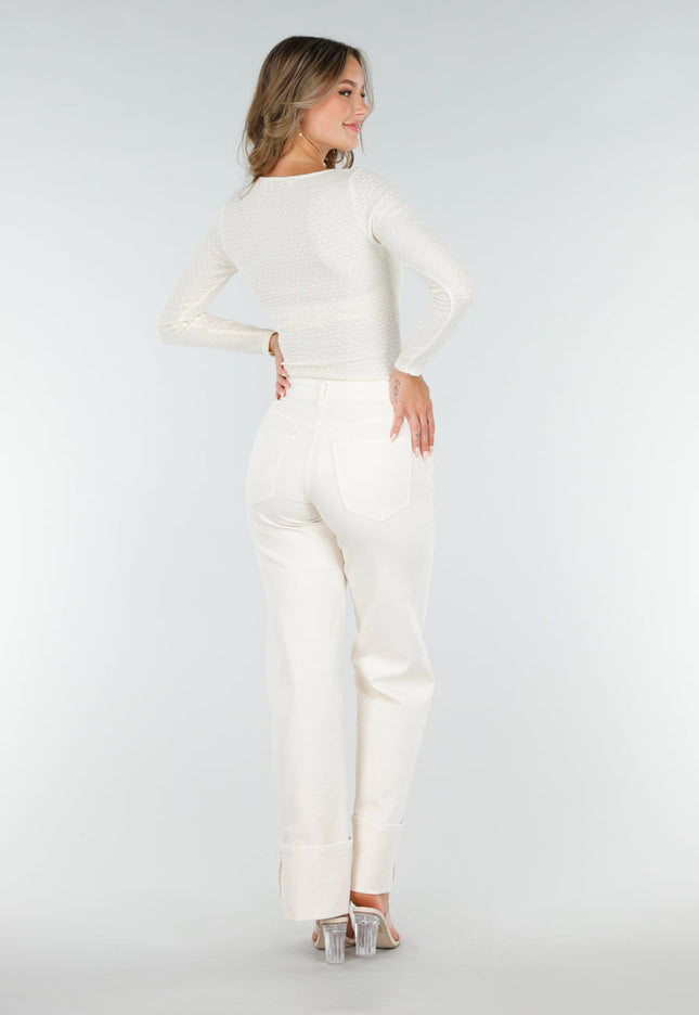 NEW200825 Ecru Top Met Vierkante Hals