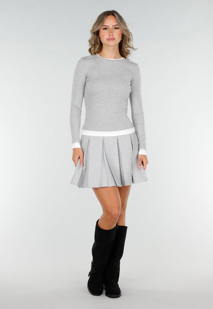 NEW200825 Lichtgrijze Geplooide Mini Rok