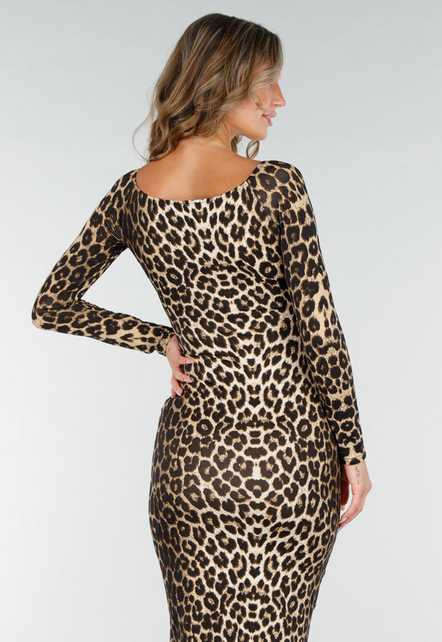 NEW200825 Luipaard  Stretch Jurk