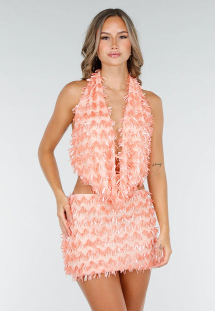 OP=OP.AV.09 Perzikkleurige Set Met Halterhals