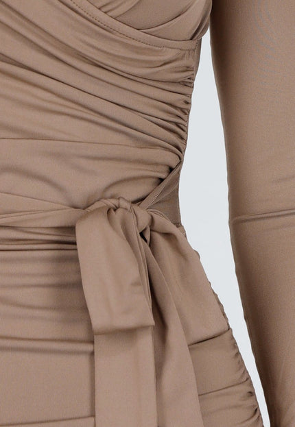 NEW200825 Taupe Jurk met Overslag