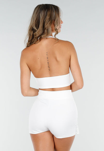 NEW200825 Witte Halter Crop Top met V-Hals