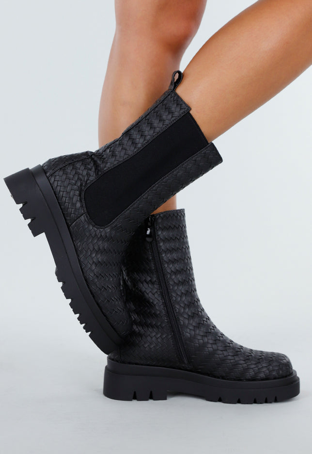 NEW200825 Zwarte Geweven Chelsea Boots