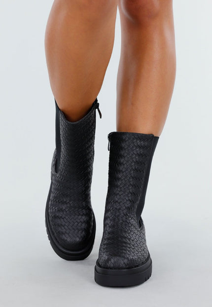 NEW200825 Zwarte Geweven Chelsea Boots