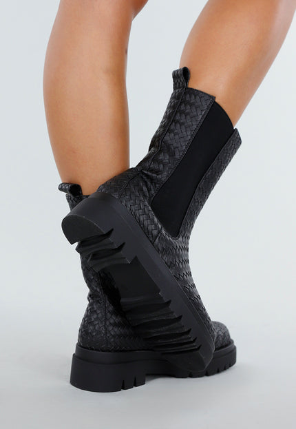 NEW200825 Zwarte Geweven Chelsea Boots