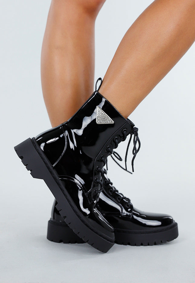 NEW200825 Zwarte Lak Veterboots