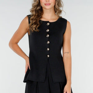 NEW200825 Zwarte Top met Gouden Knopen
