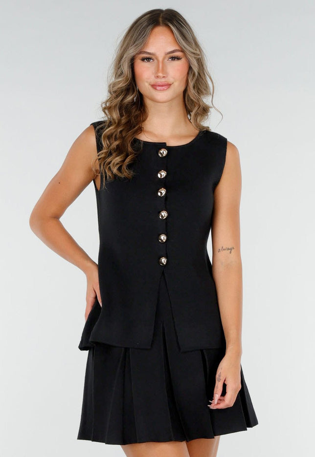 NEW200825 Zwarte Top met Gouden Knopen