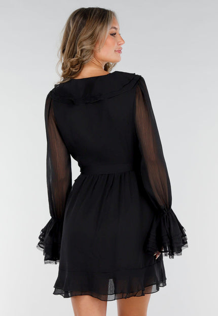 NEW200825 Zwarte Wikkeljurk met Kant