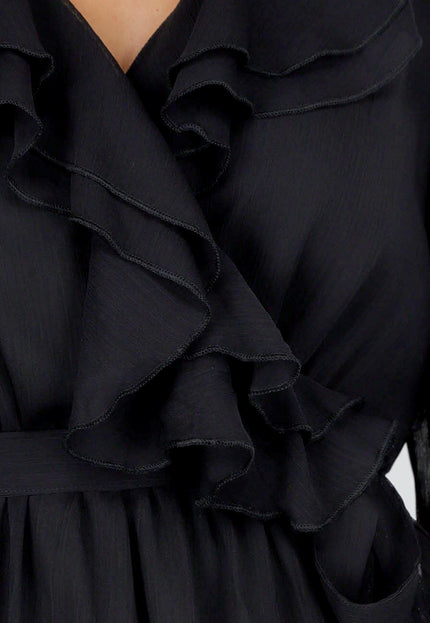 NEW200825 Zwarte Wikkeljurk met Kant