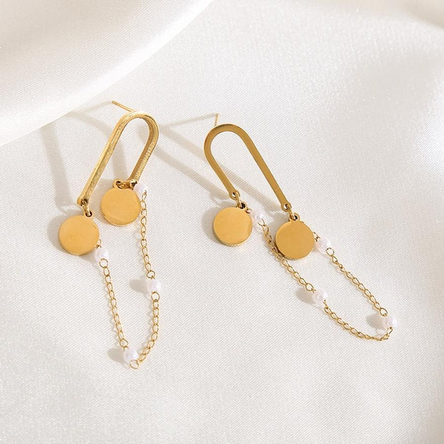 NEW2009 Gouden Parel Oorhangers met Kettinkje