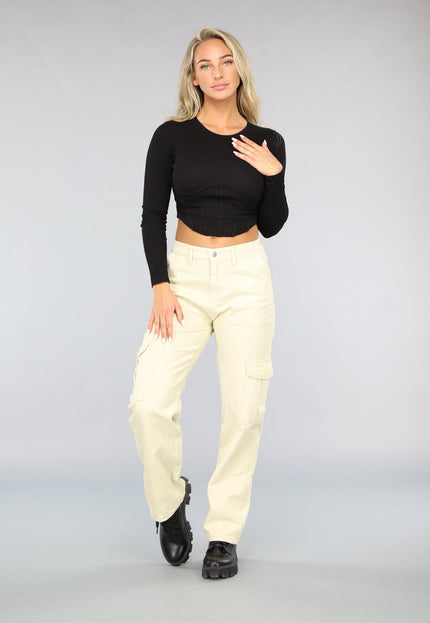 OP=OP.AV.09 Lange Mouwen Top met Korset Design