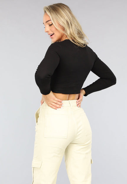 OP=OP.AV.09 Lange Mouwen Top met Korset Design