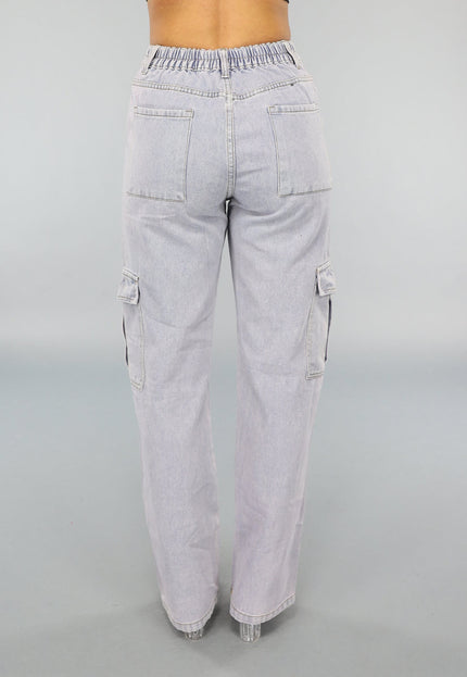 NEW2009 Rechte Denim Cargo Jeans met Hoge Taille