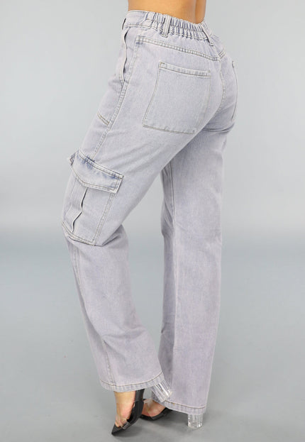 NEW2009 Rechte Denim Cargo Jeans met Hoge Taille