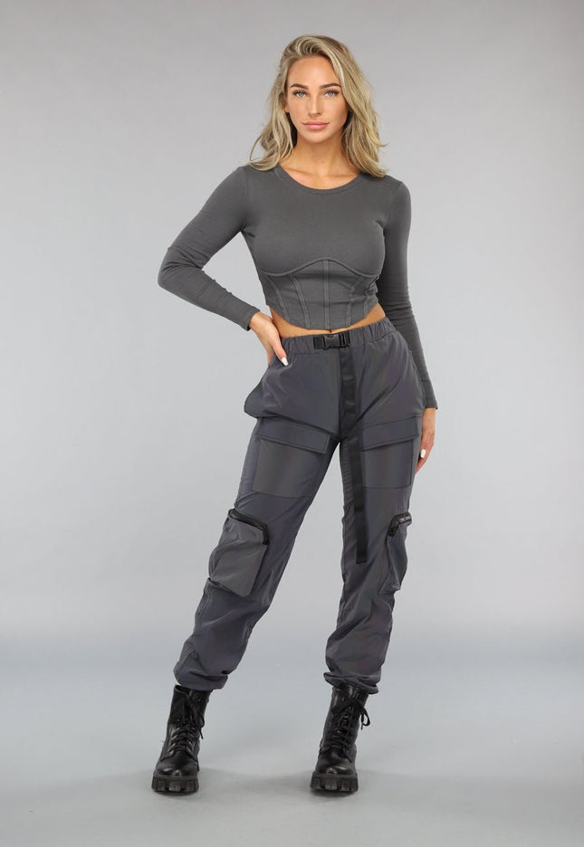 OP=OP.AV.09 Top met Korsetdetail in Antraciet