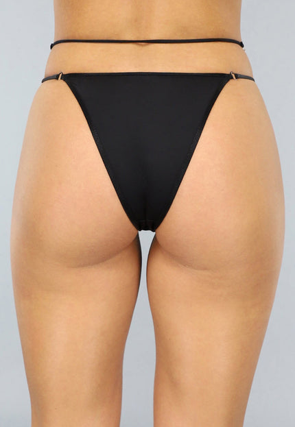 NEW2009 Zwarte Tanga Slip met Zilveren Buikketting