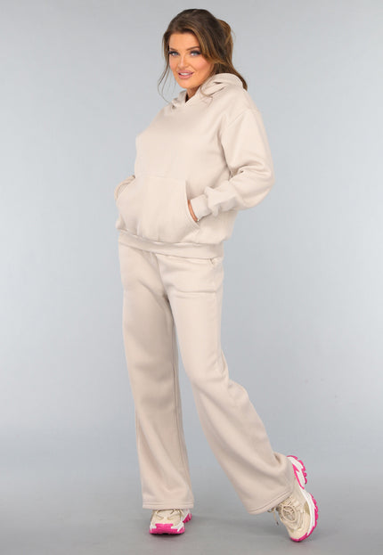 NEW2011 Beige Hoodie Set met Wijduitlopende Broek