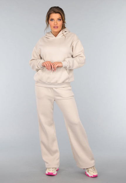 NEW2011 Beige Hoodie Set met Wijduitlopende Broek