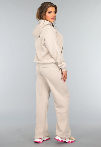 NEW2011 Beige Hoodie Set met Wijduitlopende Broek