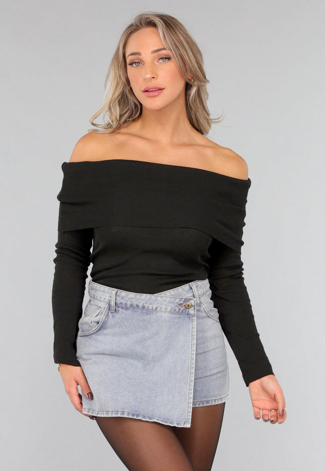 OP=OP.48.NL Geplooide Top met Blote Schouders